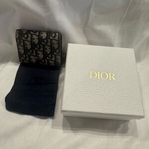 Dior Oblique Tri-Fold Card Holder in Beige & Black